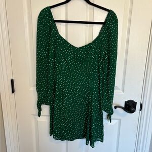 Reformation beatrice green polka dot mini dress